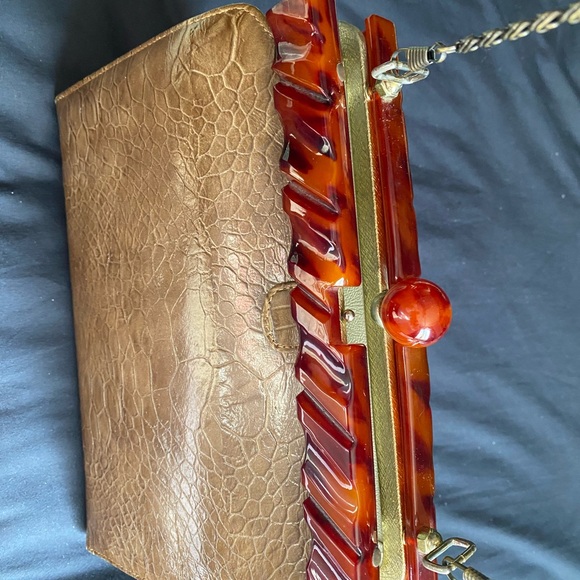 Vintage 40-50s crocodile or alligator with Bakelite closer on top - Picture 5 of 8